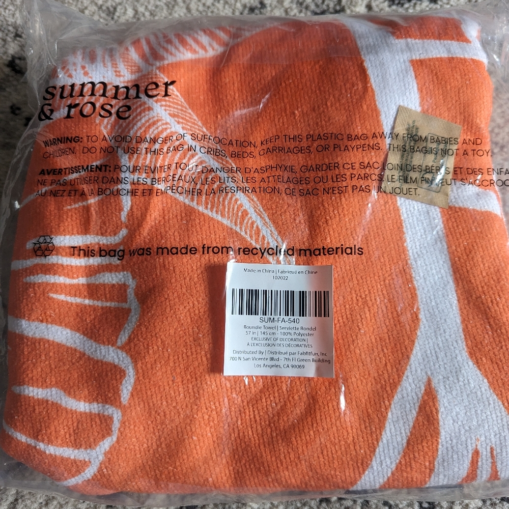 Summer & Rose Orange/White Roundie Towel